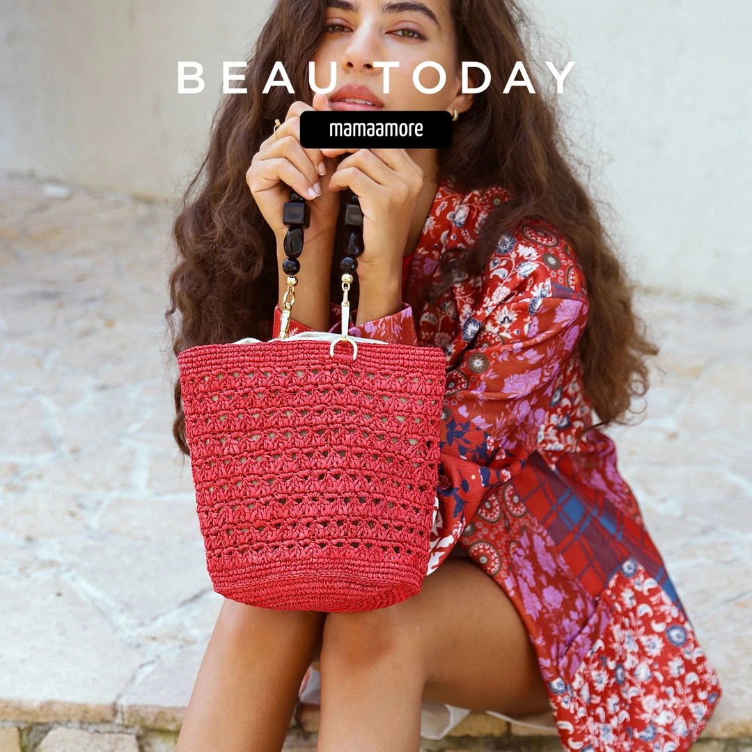 BeauToday【商场同款】天然拉菲草手工编织女士水桶包民族风度假风