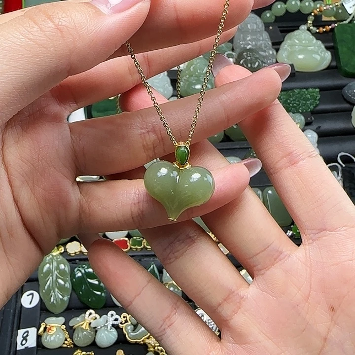 颈饰银S925镶嵌和田玉送链子送绳