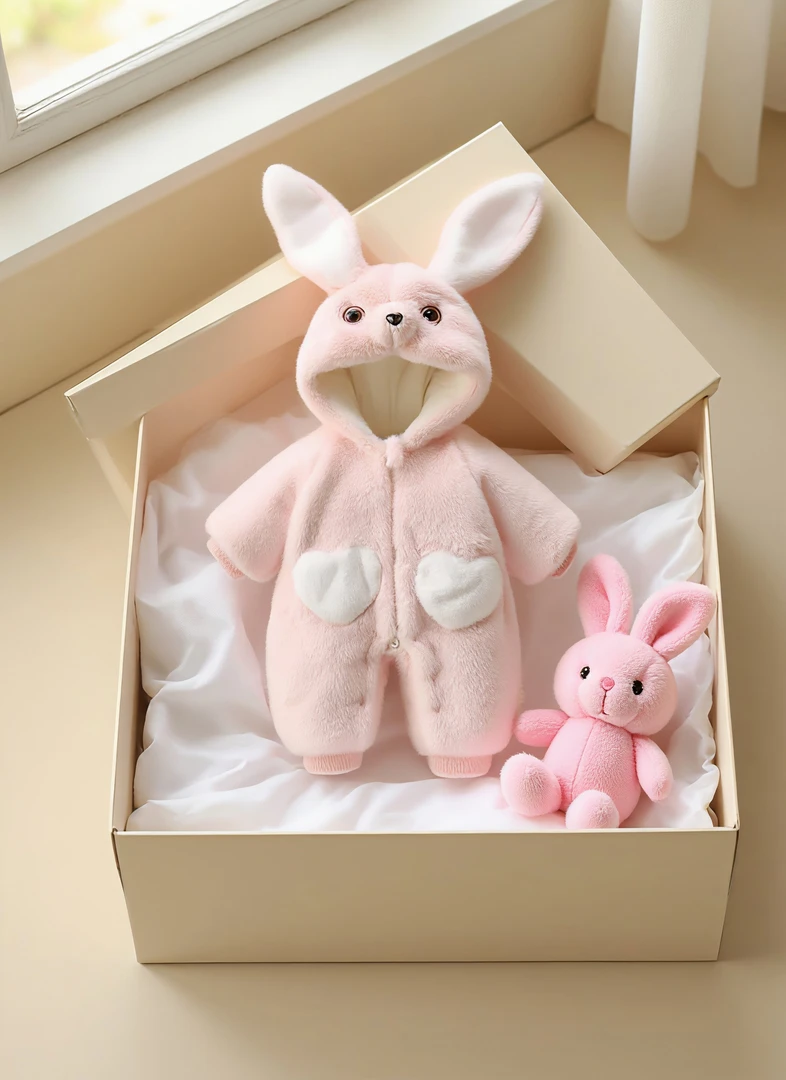 BBQ幼儿宝宝小兔子哈衣可爱外出服秋冬爬服