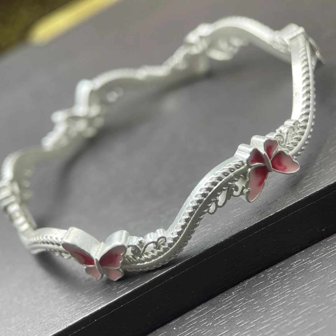 足银手镯 117号足银999.9古法磨砂蝴蝶莫比乌斯送礼物约19克