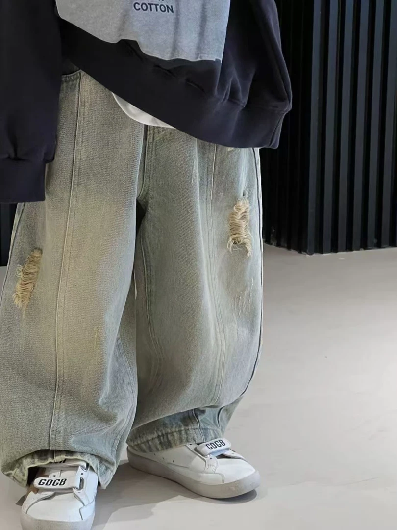 男童春秋装直筒宽松牛仔裤2025新款儿童装男孩春季帅气薄款裤子潮