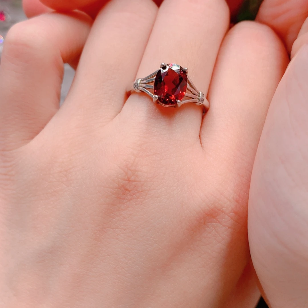 石榴石戒指银S925镶嵌