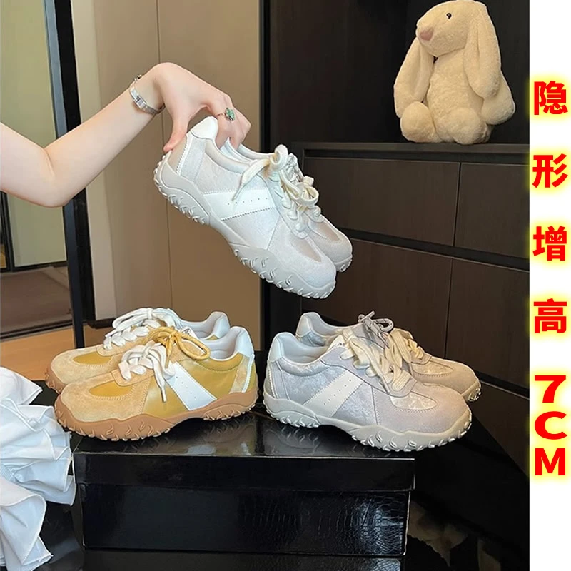 真皮！黄色德训鞋女2025新款内增高小个子阿甘鞋厚底鞋运动休闲鞋