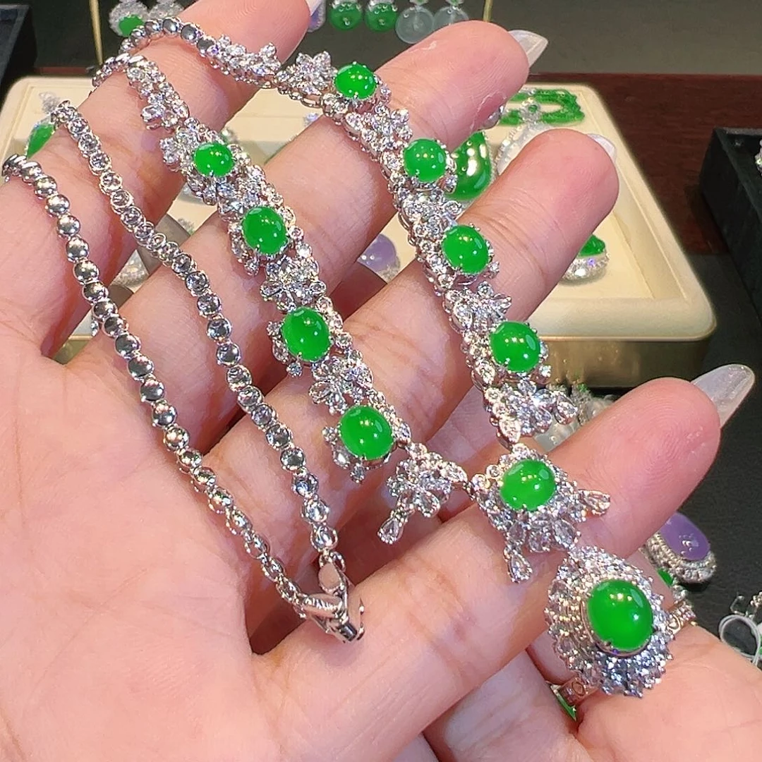 翡翠项链18K金镶嵌晚装链