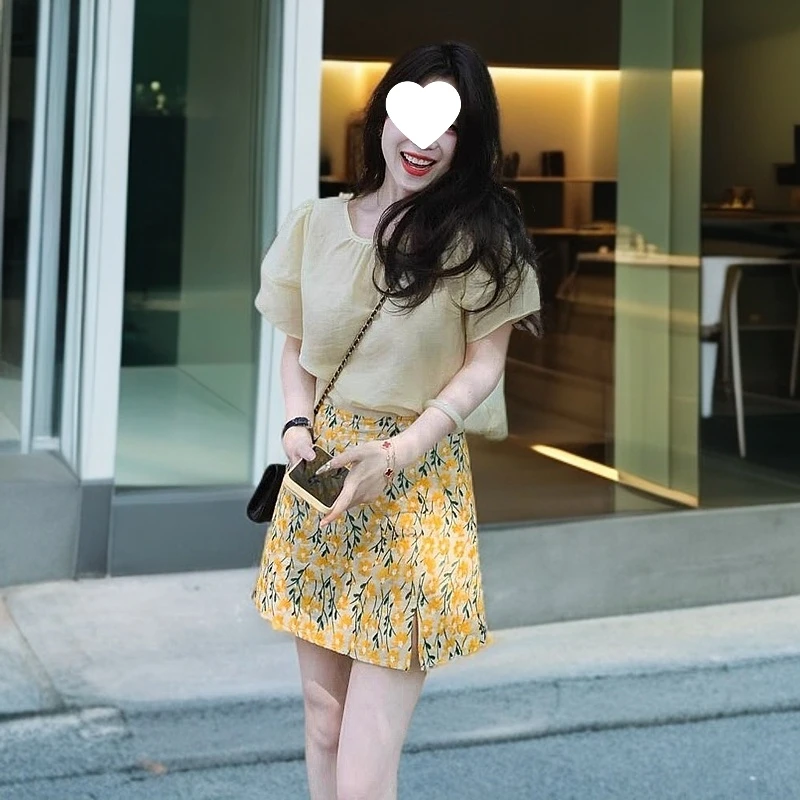 夏季新款自信小众度假慵懒风防晒小衫百搭碎花小短裙显瘦套装女