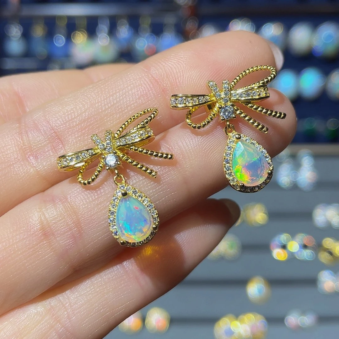 欧泊欧泊耳饰银S925镶嵌丽*