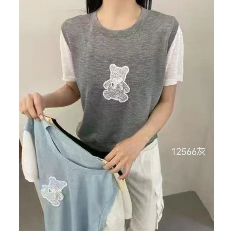 12566（部分无水洗唛，介意慎拍）WANGDAN新款拼接蕾丝熊短袖