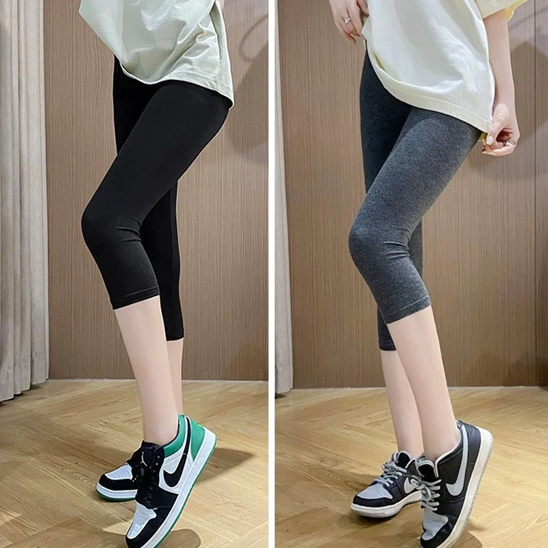 新款七分外穿打底裤女大码修身显瘦弹力高腰运动瑜伽裤百搭透气