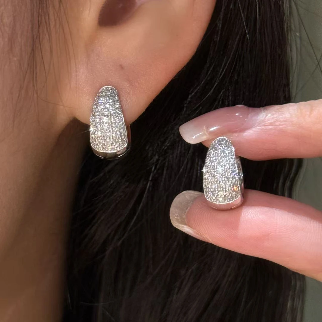 QANNA【满钻人鱼泪】【璀璨星河】轻奢满钻时尚简约钻石耳扣耳环AY