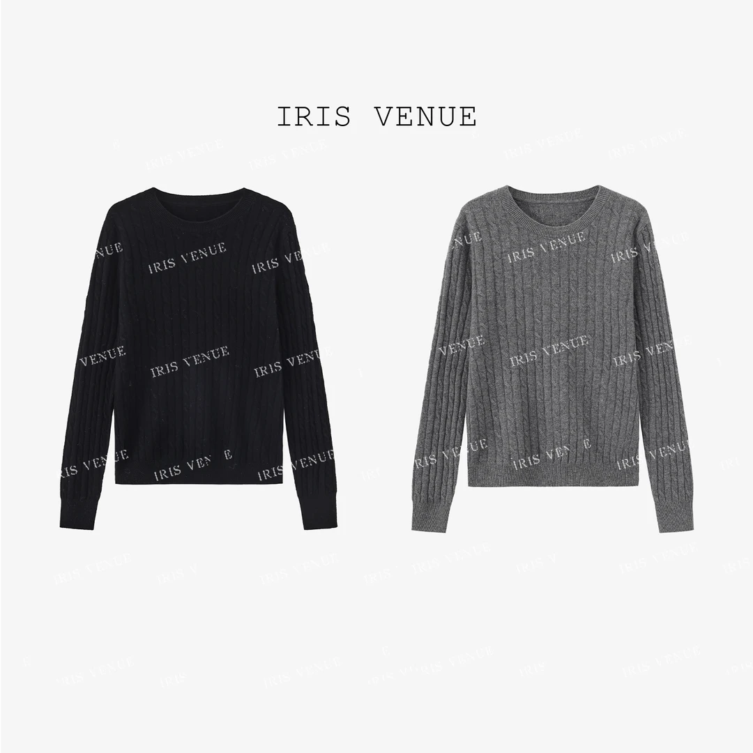 IRIS VENUE「奢织逸衫」圆领常规衫花朵绵针织衫时尚衣简约10169