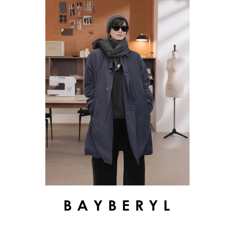 BAYBERYL老贝日式廓形羊毛翻领中长保暖冬羽绒服9YRF5H3044-8/31