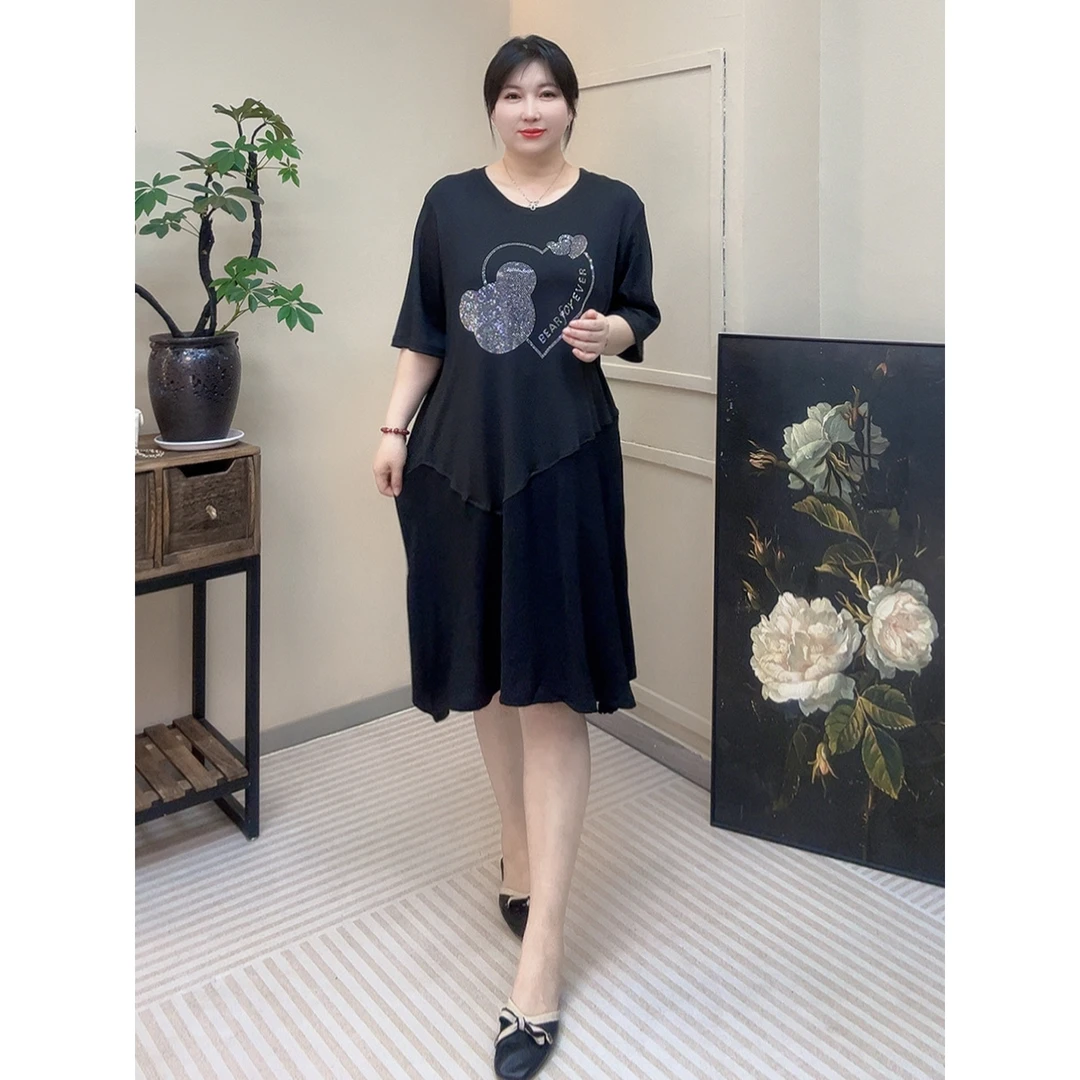 【胡小肥】12显瘦大码连衣裙2874夏季新款时尚百搭小黑裙日常穿搭遮