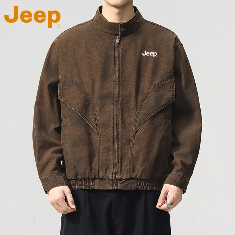 jeep吉普美式复古机车帅气扎染夹克男春秋新款宽松潮牌高级感外套