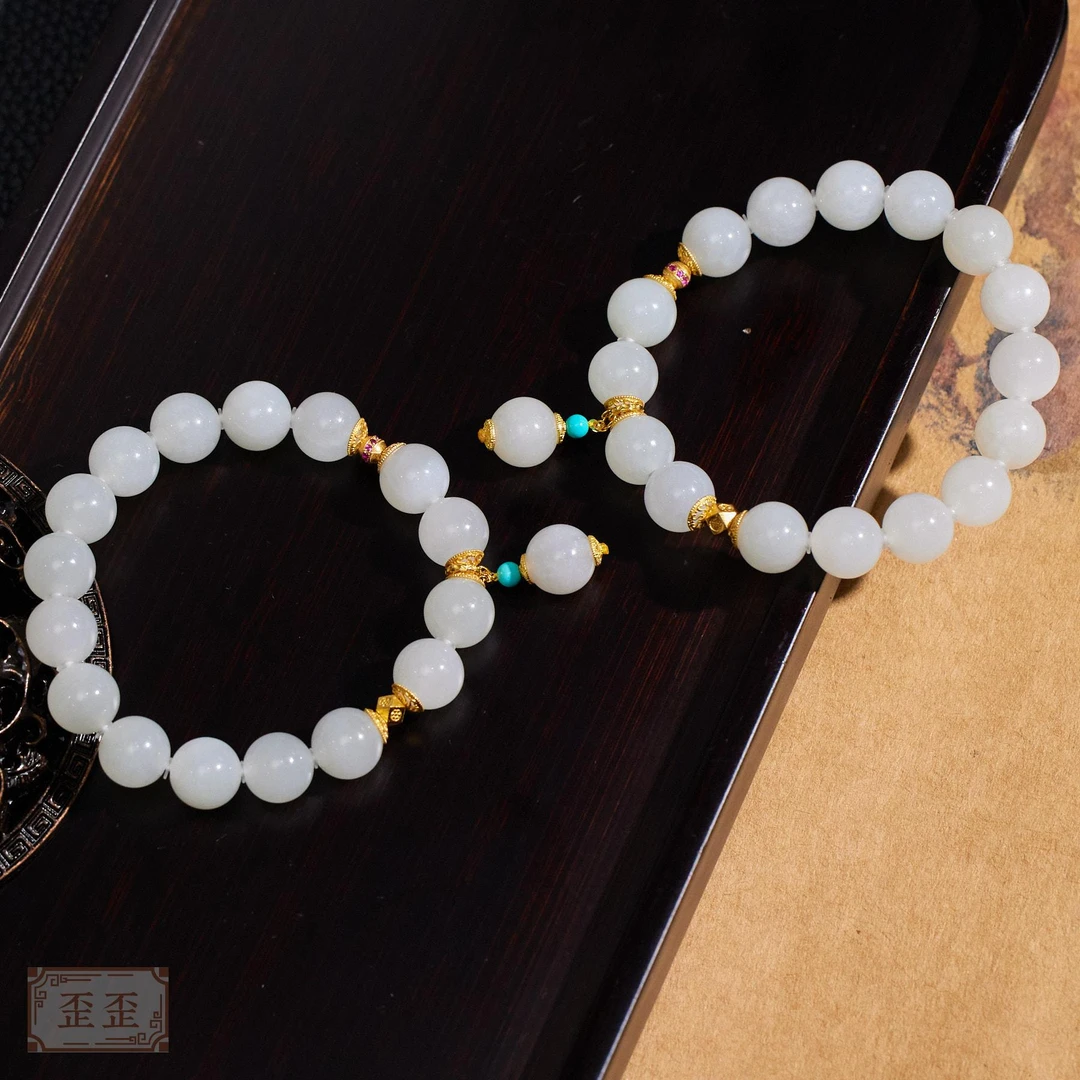非遗好物分享【玉峰珠宝】和田玉白玉手串（卡10）（多样性发一）H2407