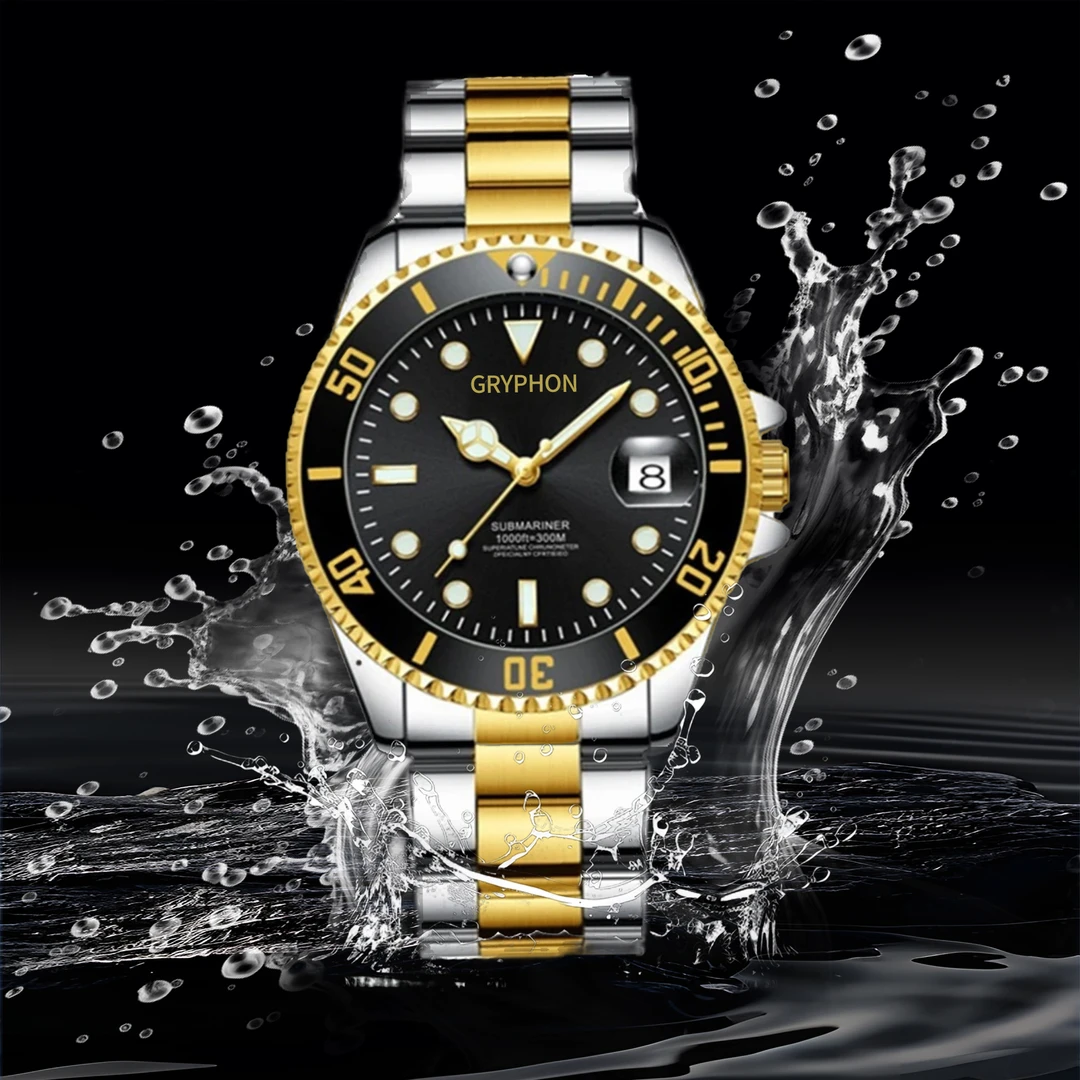 间金鬼王/全新未使用/镂空防水腕表 男士高端时尚夜光 日历防水1