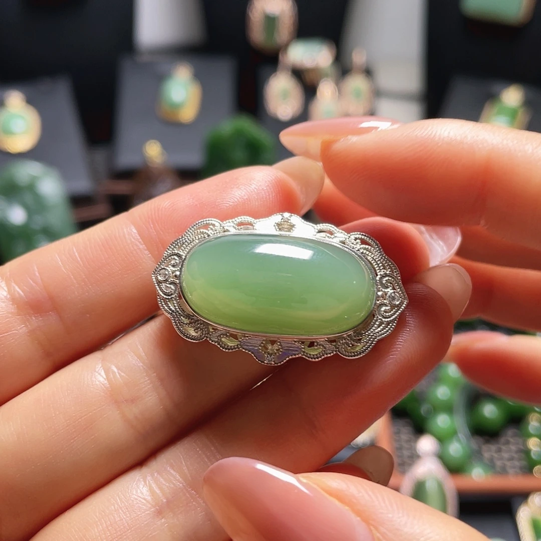 和田玉银S925镶嵌戒指