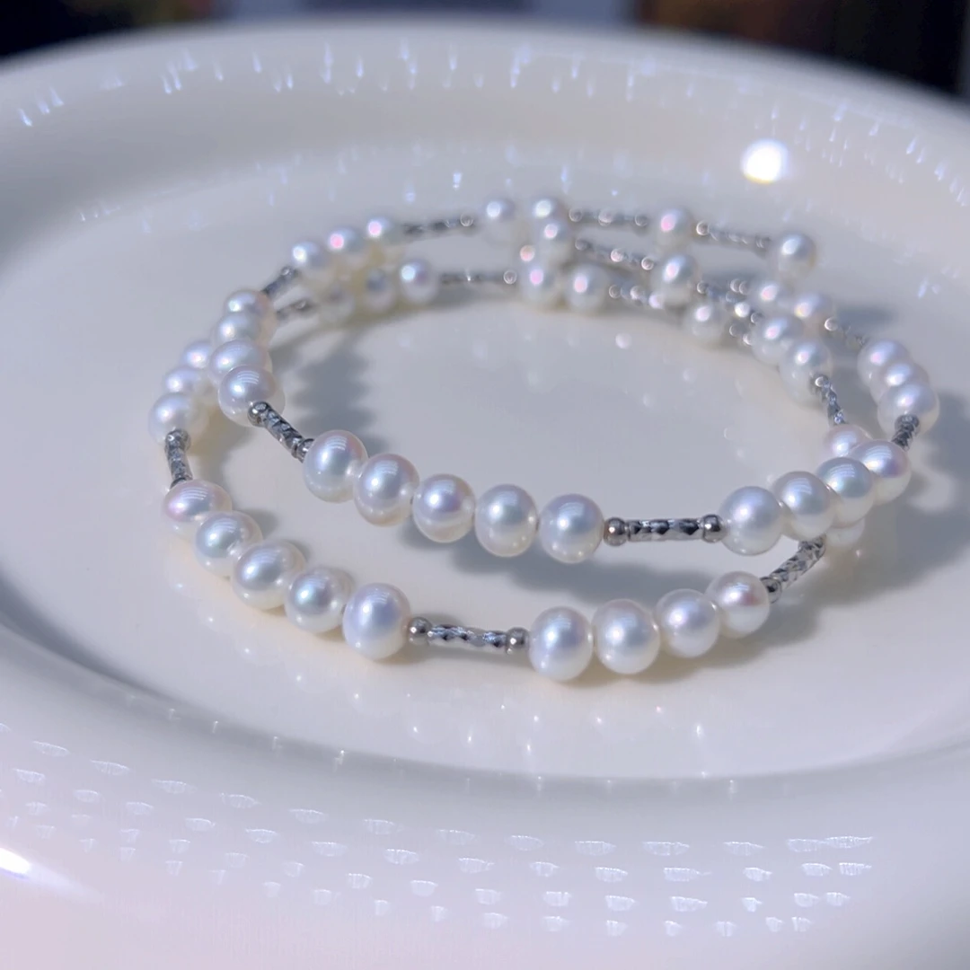 淡水珍珠极光镜面炫彩天然珍珠银S925镶嵌