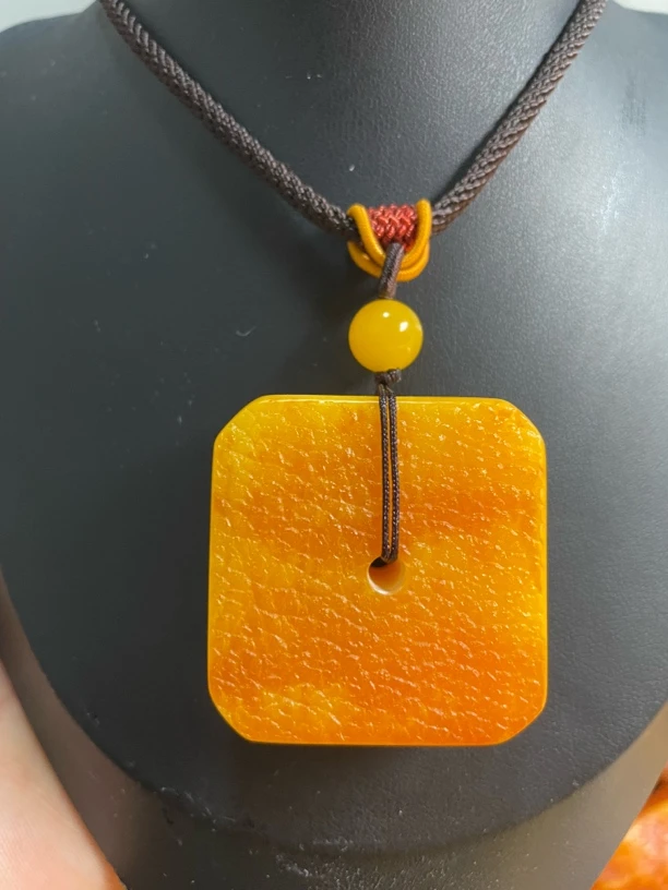 鸡油黄平安方扣无事牌男女同款吊坠项链手链