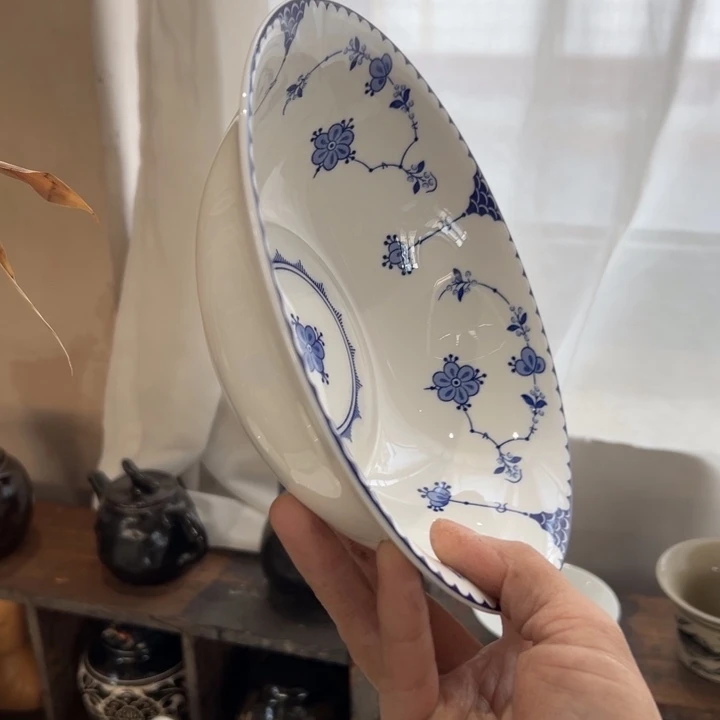 库存尾货出口丹麦唐草碗一对口径20