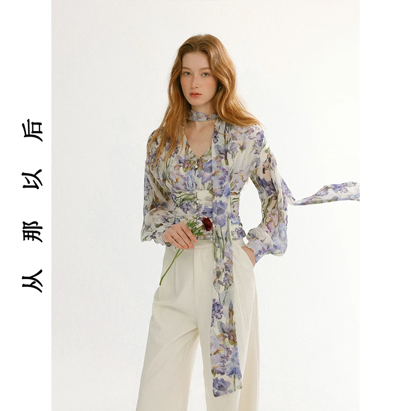 SINCE THEN鸢尾花园法式风高级感衬衣系带蝴蝶结衬衫雪纺上衣春季