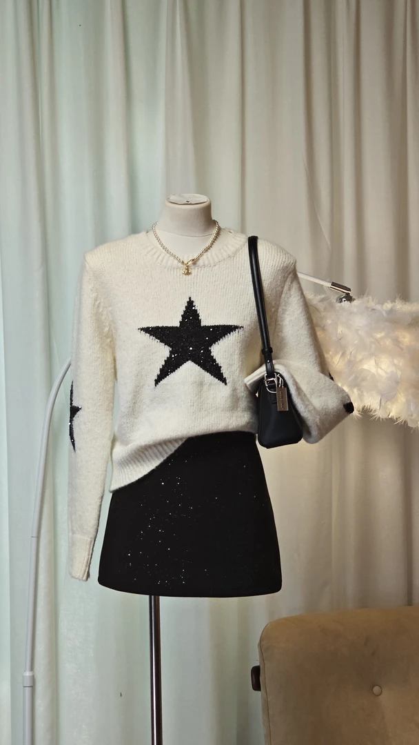 韩系学院风气质减龄撞色五角星设计感显瘦百搭针织毛衣女 5325