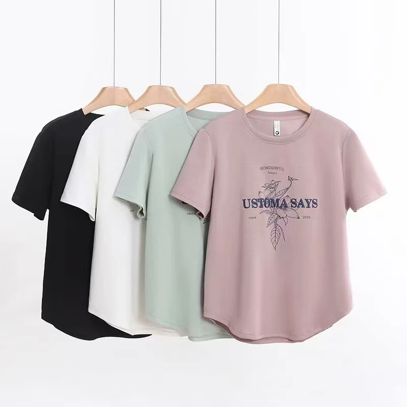 大码女装100-200斤铜氨空气层宽松休闲遮肉发泡印花圆领短袖T8202