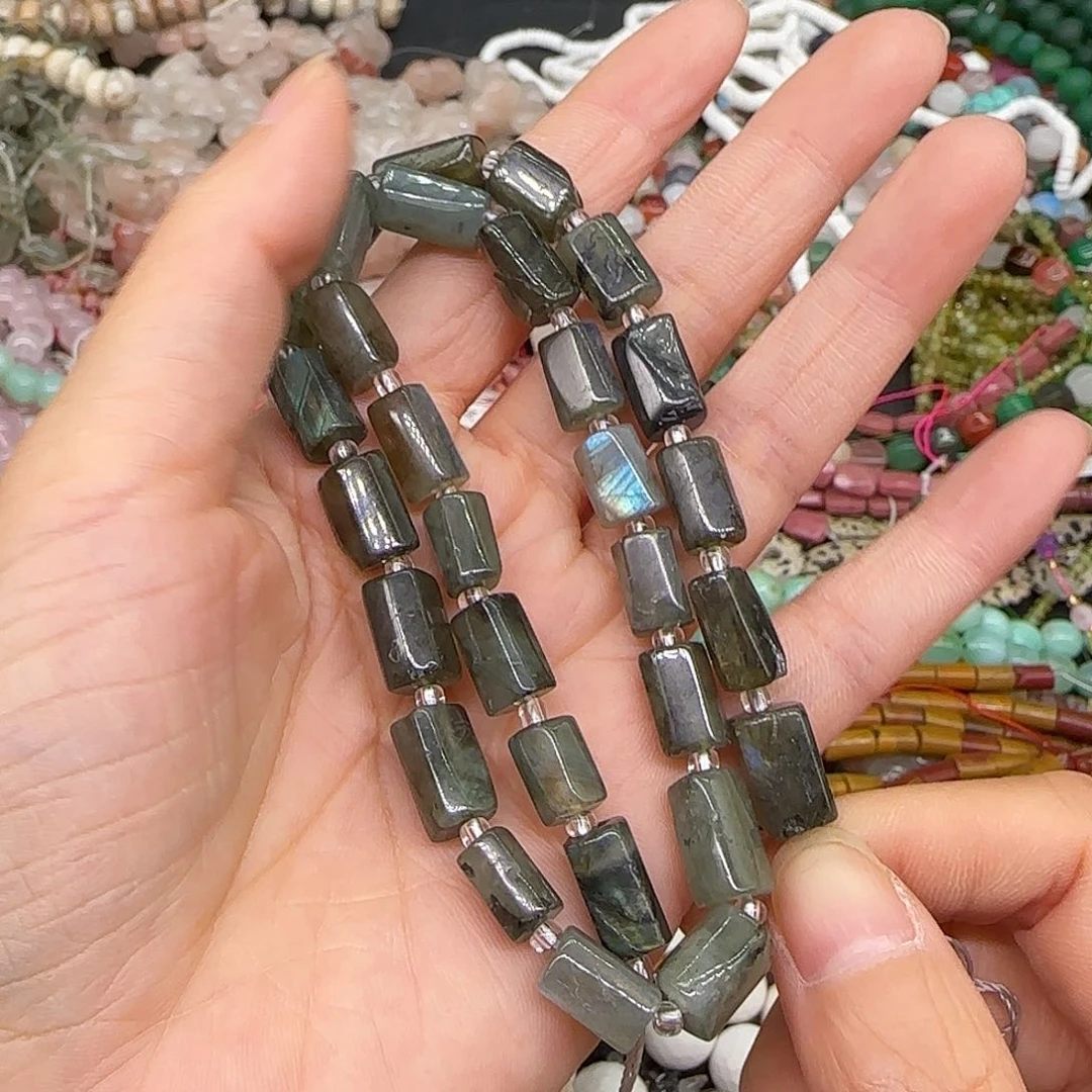 玛瑙/玉髓合金珠宝半成品拉长石7mm桶珠一条