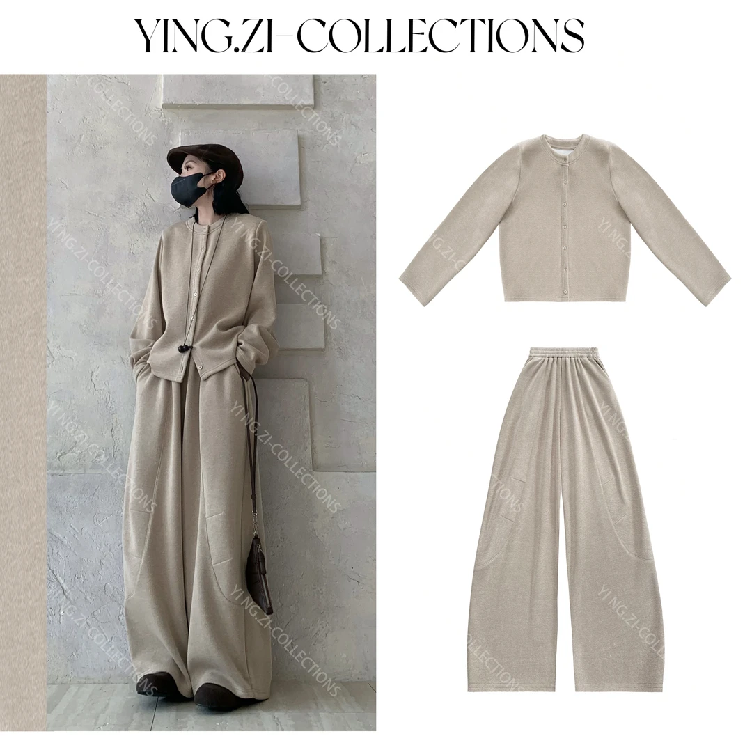 Ying-Zi【别样】加绒裤子套装休闲宽松弯刀裤时尚冬季