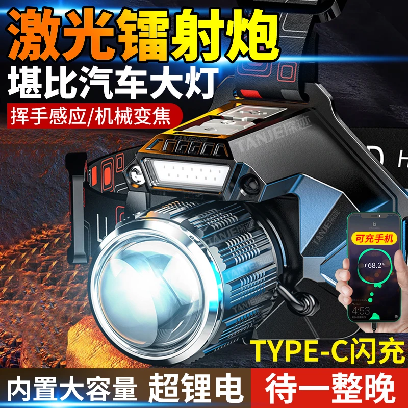 户外超亮感应变焦头灯强光头戴式灯长续航充电应急照明夜钓鱼灯