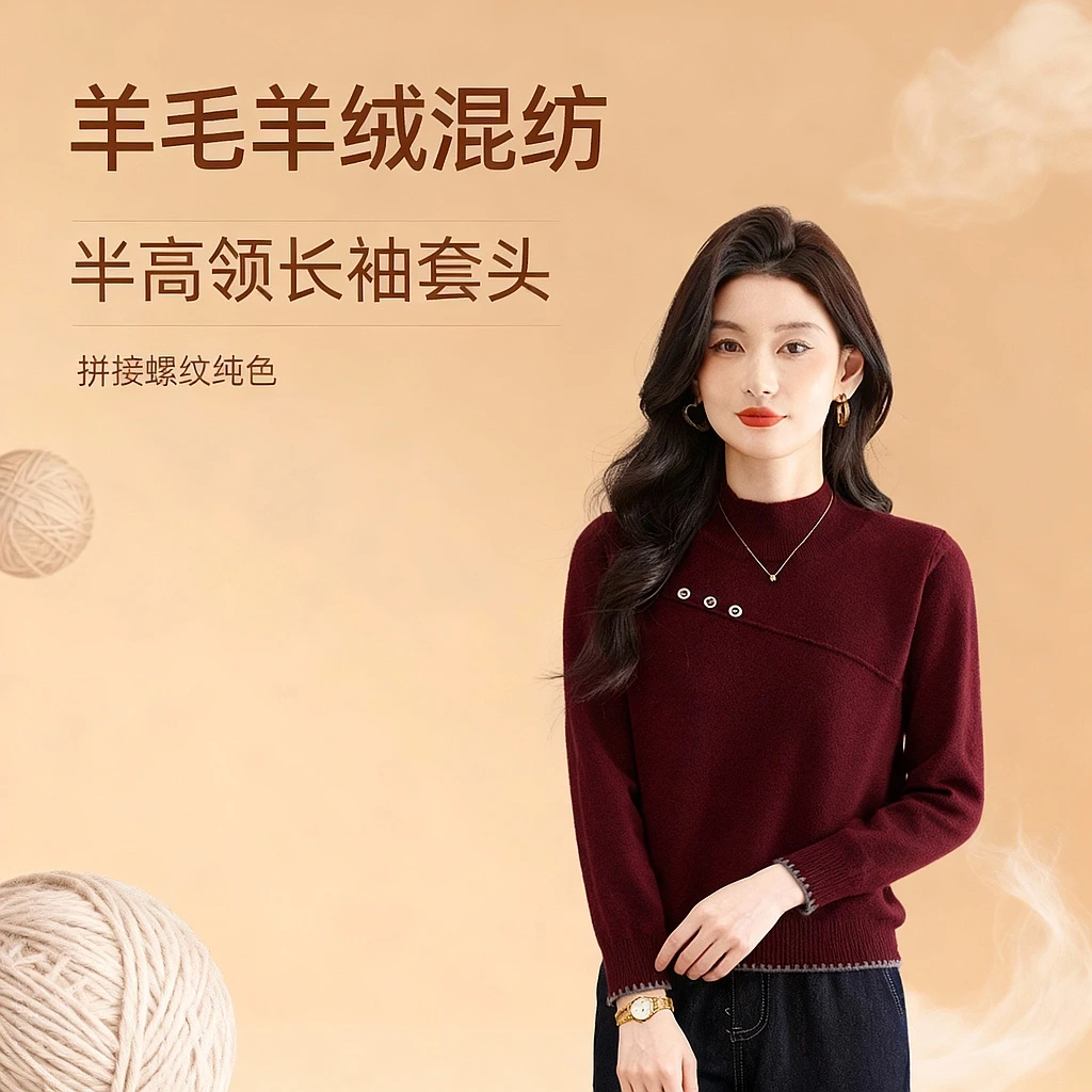 哥弟阿玛施正秋冬毛衣女半高领宽松针织羊毛衫洋气百搭厚打底上衣