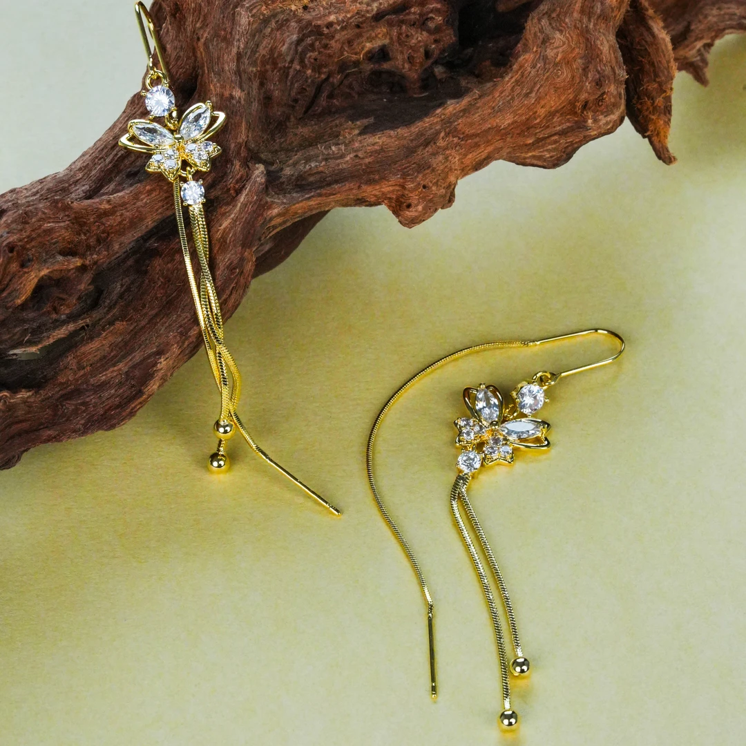 铜合金耳饰 MYES-104 蝴蝶流苏耳坠S925银针