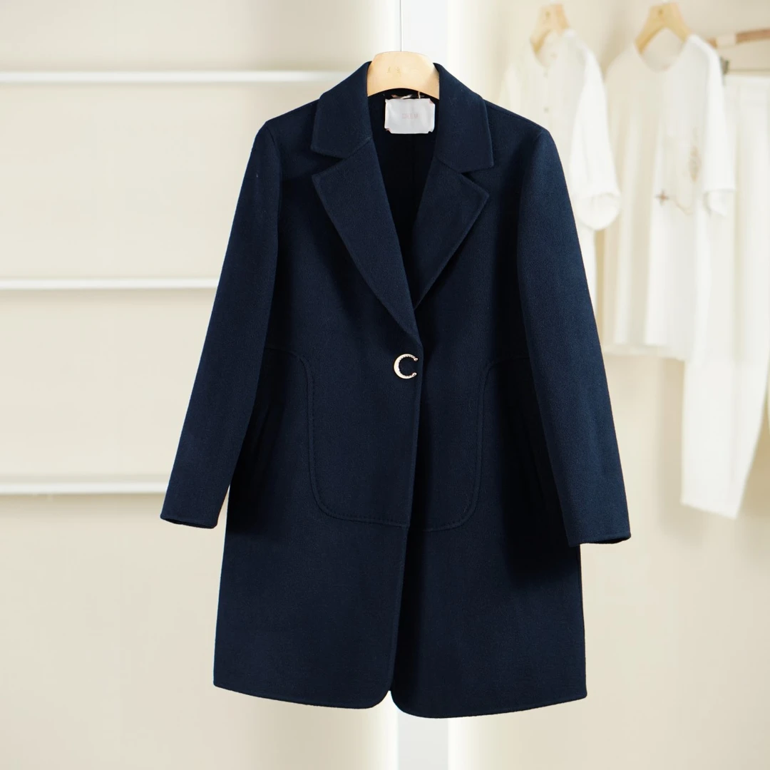 麦迪尚品【D】4072745 秋冬厚款宽松气质翻领呢大衣品牌撤柜女装