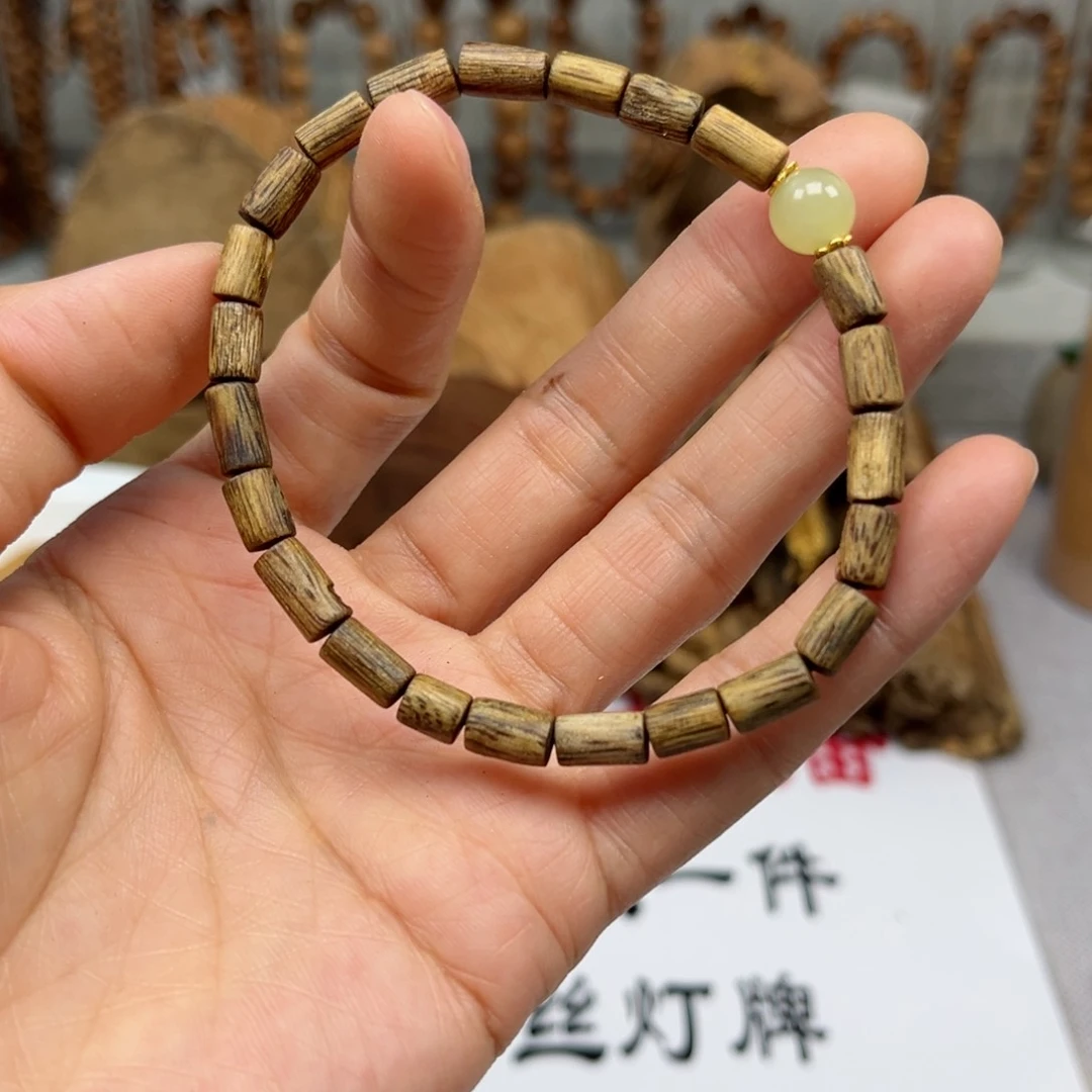 沉香手串棋楠随形手串搭配和田玉