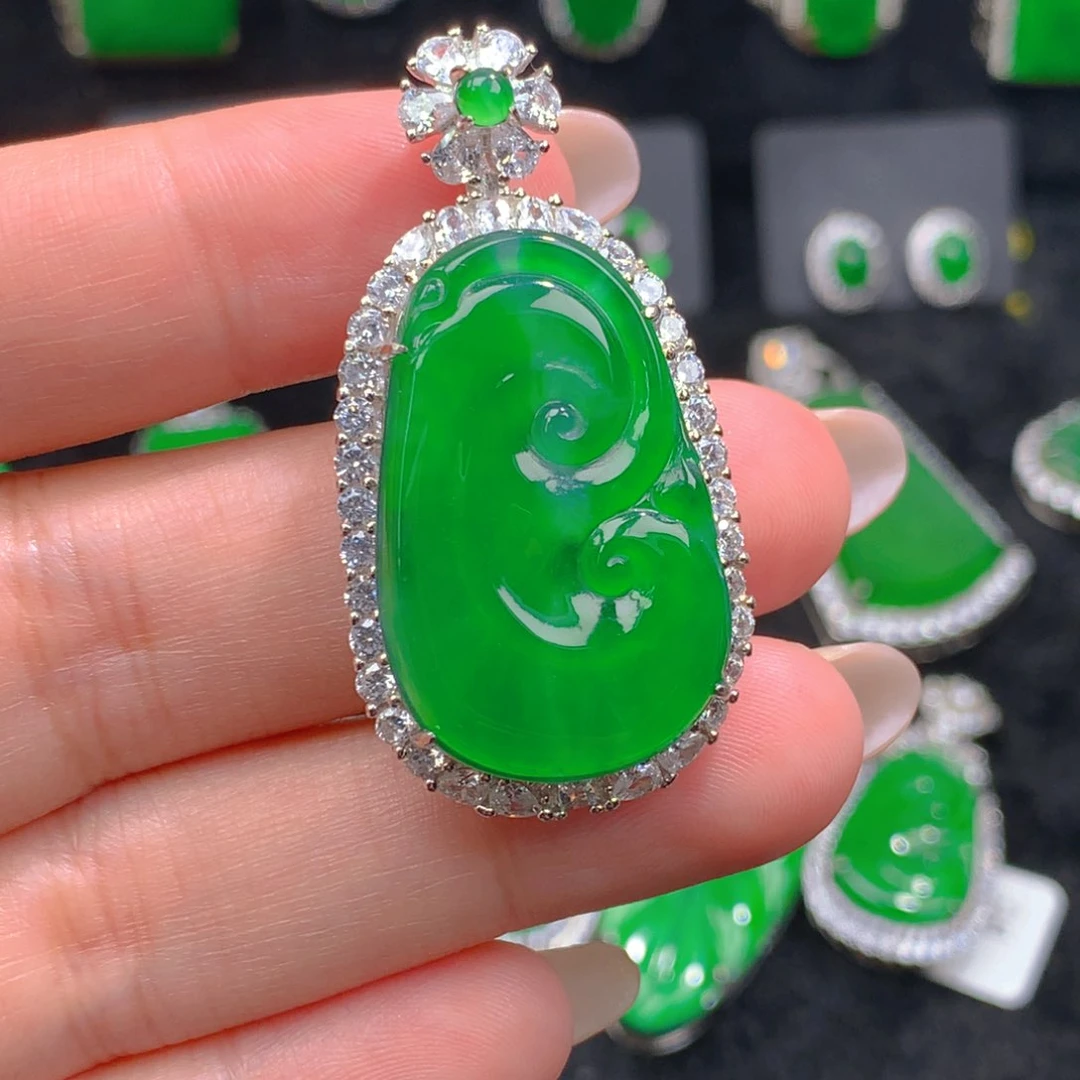 翡翠银S925镶嵌吊坠(不含链)