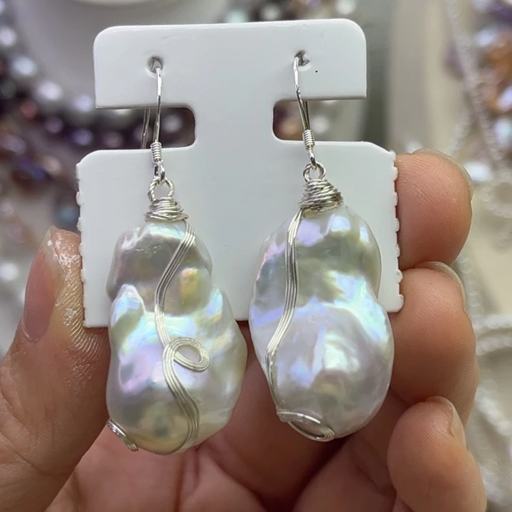 淡水珍珠耳饰银S925镶嵌