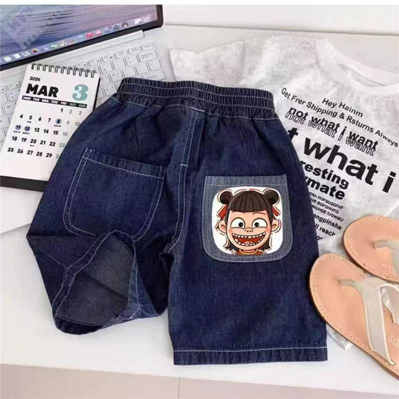哪吒男女童短裤中裤夏季薄款儿童牛仔五分裤宝宝中国风洋气短裤