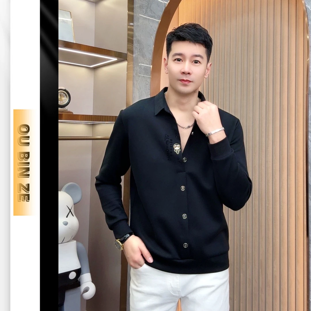 清 欧彬泽【公子哥】长袖衬衫翻领秋冬男装T恤时尚修身轻奢M5121