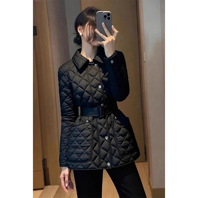 冬季时尚洋气百搭加厚保暖棉服高端独特超好看小香风收腰黑色外套