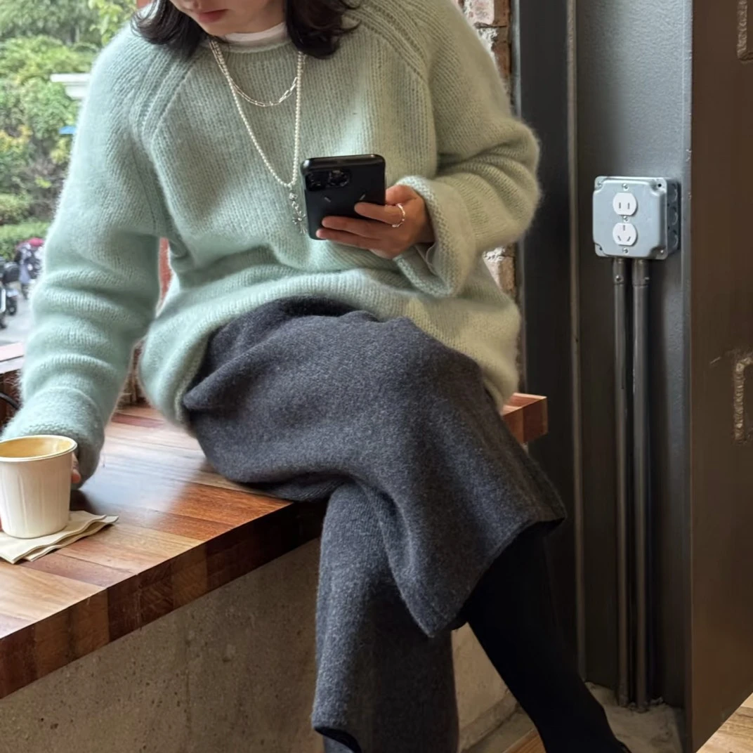 2025新款韩系毛呢八分裤弹力腰围时尚百搭款网红宽松