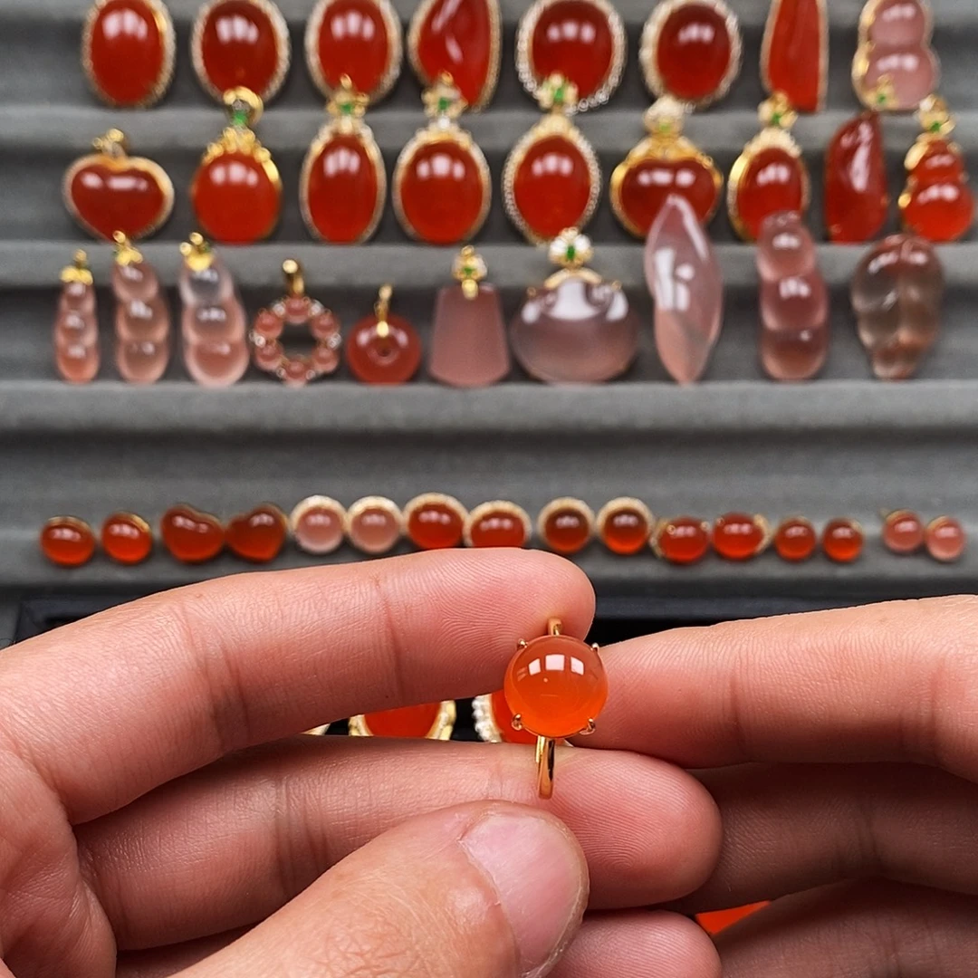 南红玛瑙银S925镶嵌戒指100以下不配证书