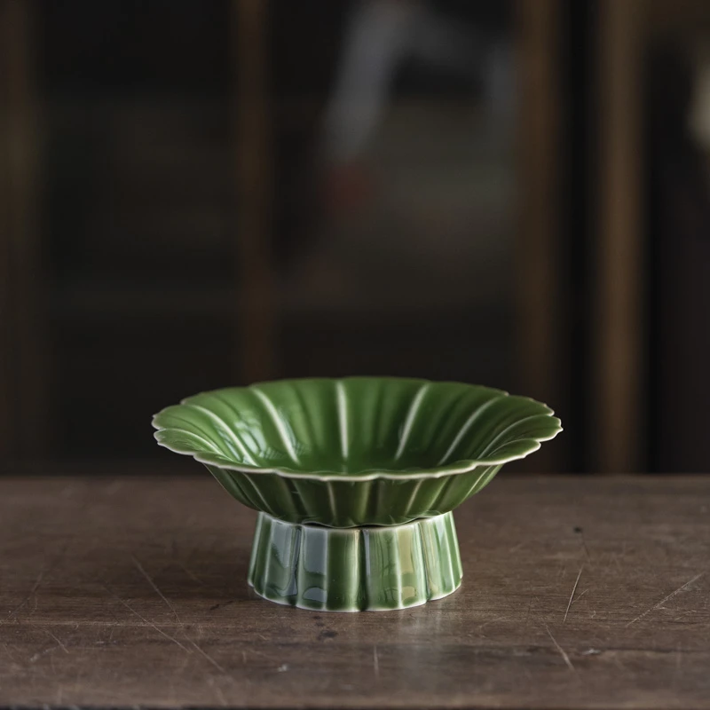 【所谓】四个孔绿色芙蓉滤水果盘竹叶青配件（Q1231）