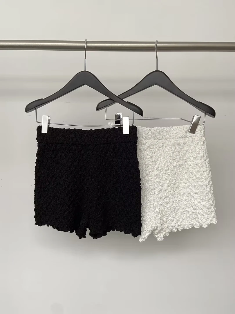 KIOKWANG//特殊褶皱肌理感 松紧高腰显瘦波浪边短裤