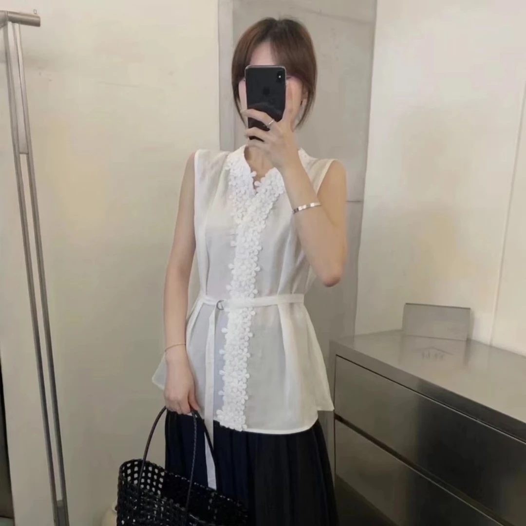 【柚子同款】GL夏季V领小花时尚无袖小衫（腰带）