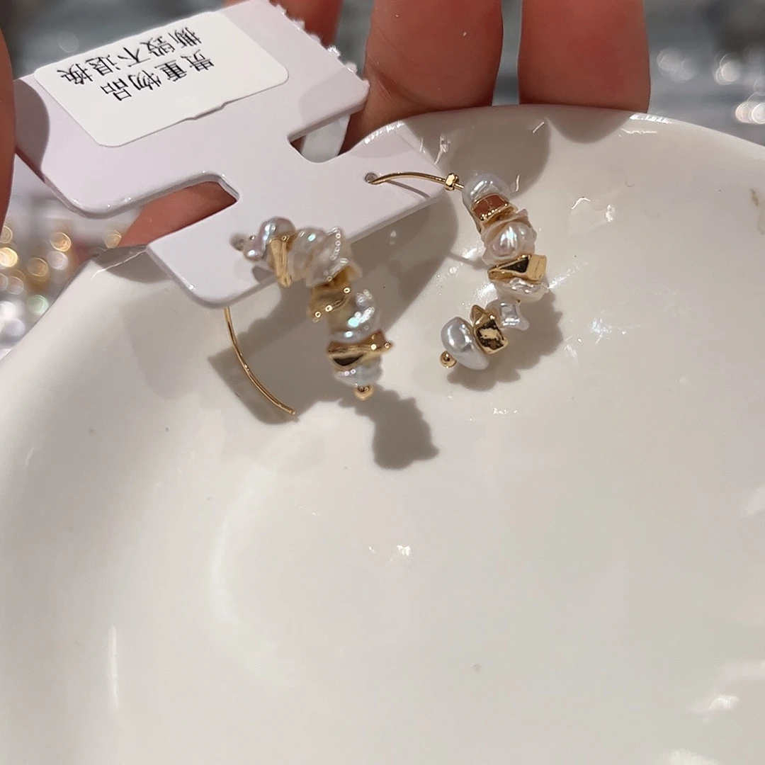 合金淡水珍珠耳饰