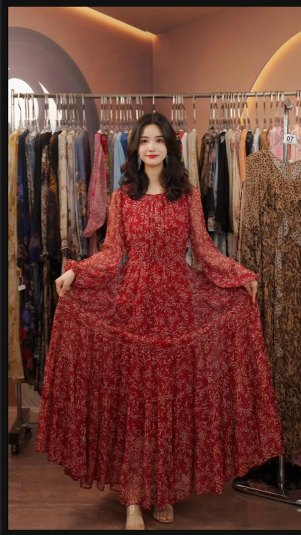 【花海缪斯】意大利红色桑蚕丝连衣裙YR59209