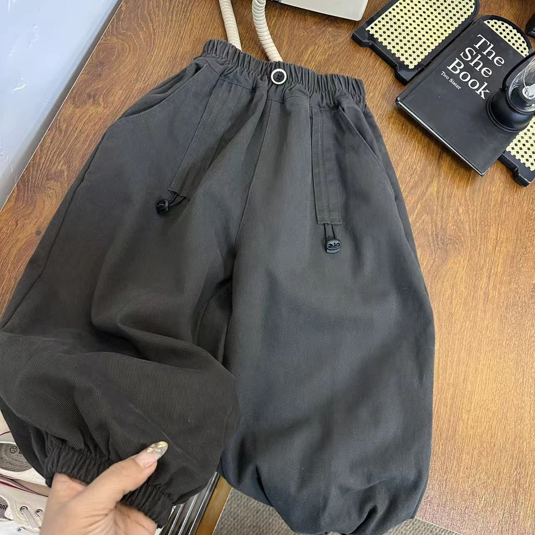 A6249男女童时尚洋气潮流休闲百搭春秋季口袋抽绳收腿裤