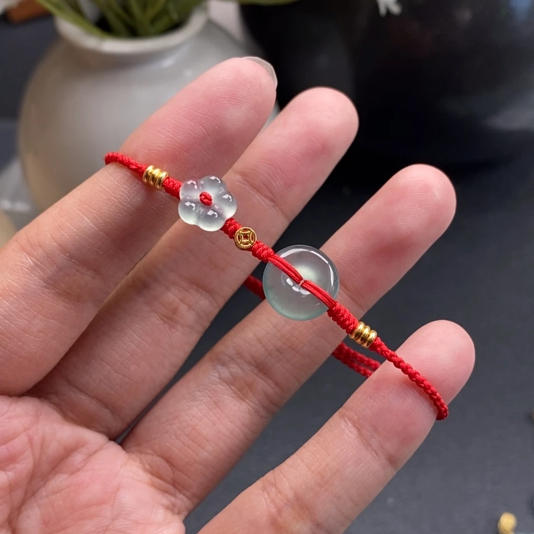 翡翠裸石平安扣小花手绳