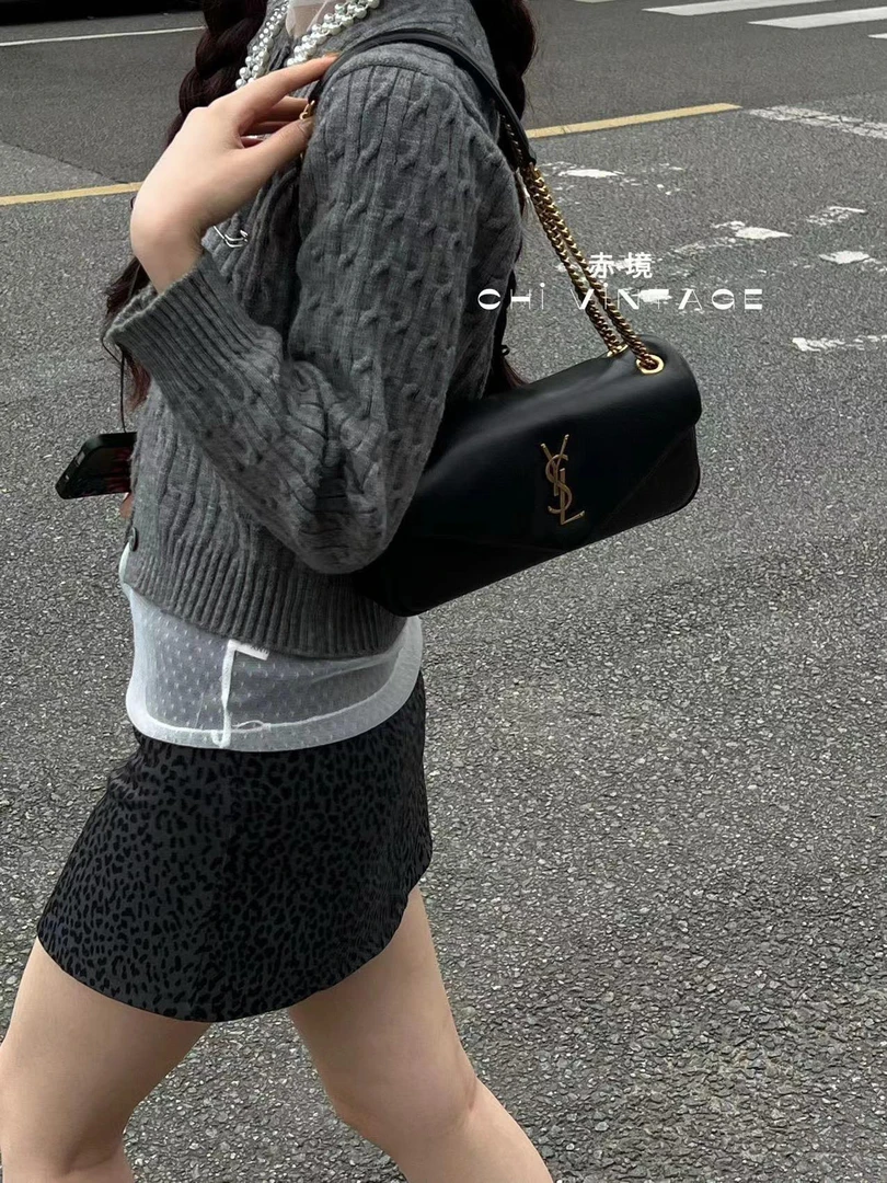 95新 YSL/圣罗兰 4722 黑金calypso云朵翻盖链条包