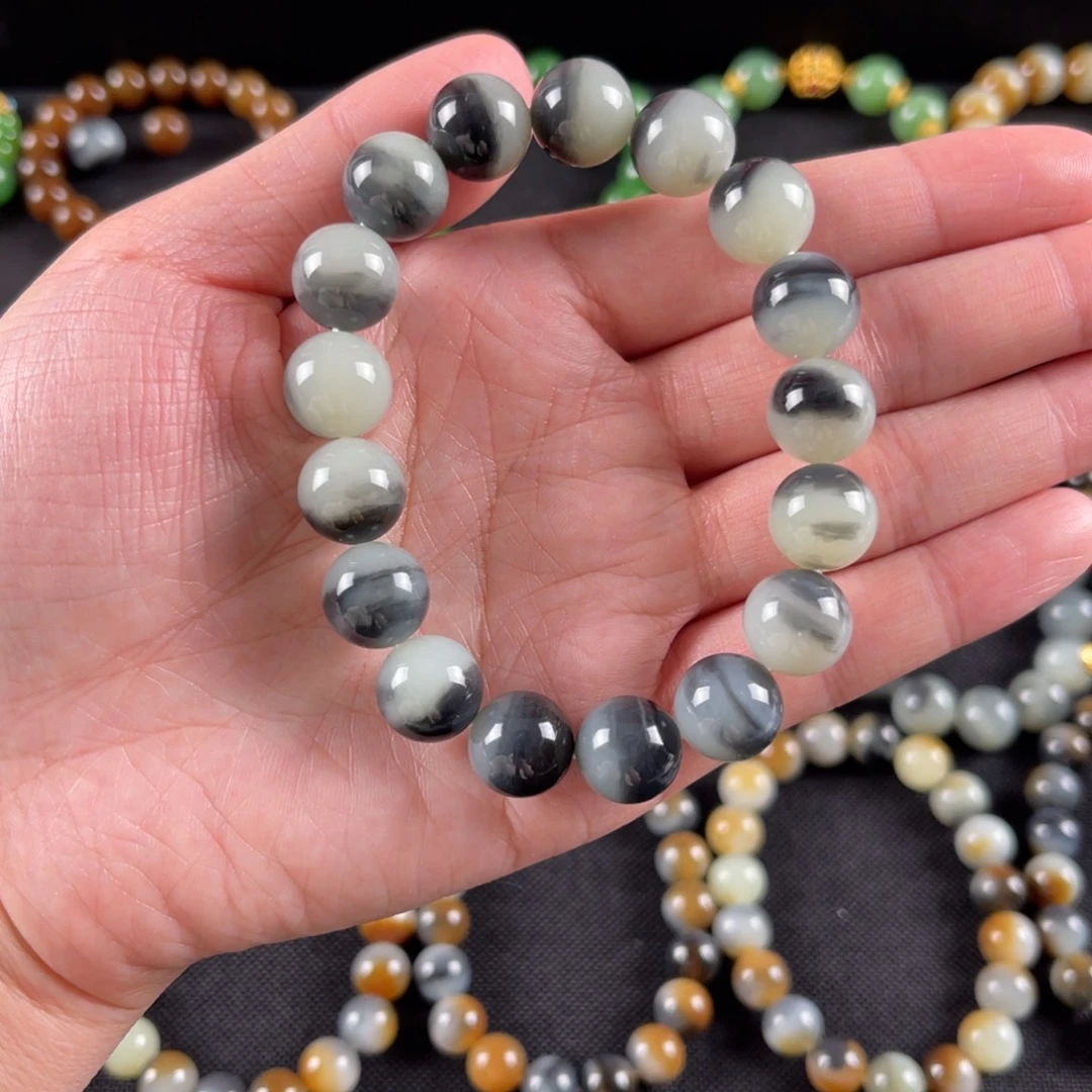 和田玉手串未镶嵌卡12新疆青花油润细腻无包容