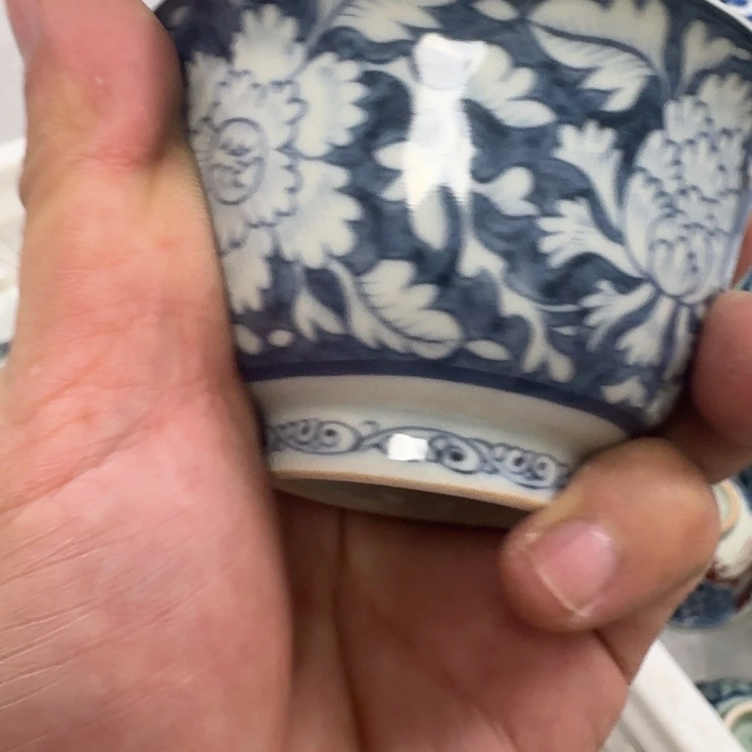 杯青花国色天香压手杯